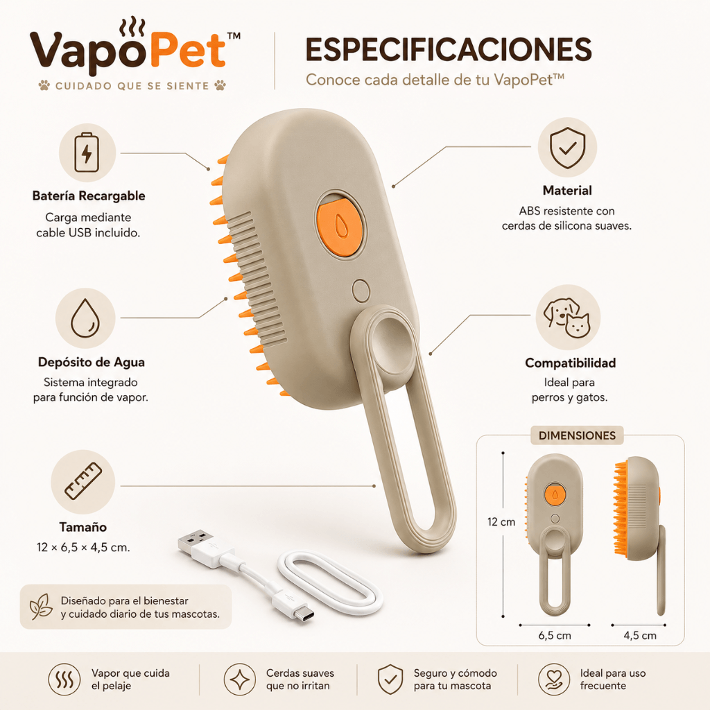 Cepillado fácil y pelaje más limpio: Cepillo VapoPet™ 3 en 1 / Oferta 2X1