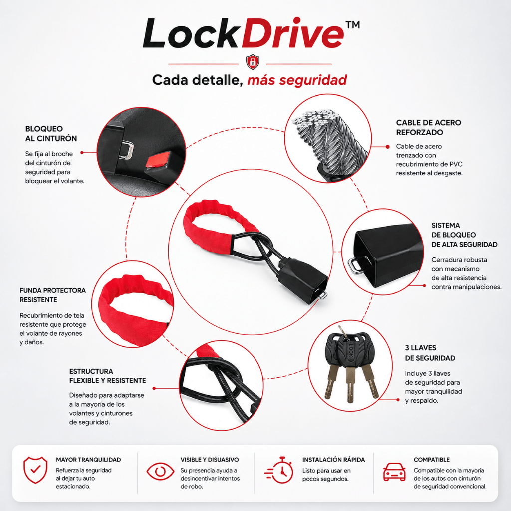 Protege tu auto al estacionar: Traba volante LockDrive™ – 2da unidad 50%OFF