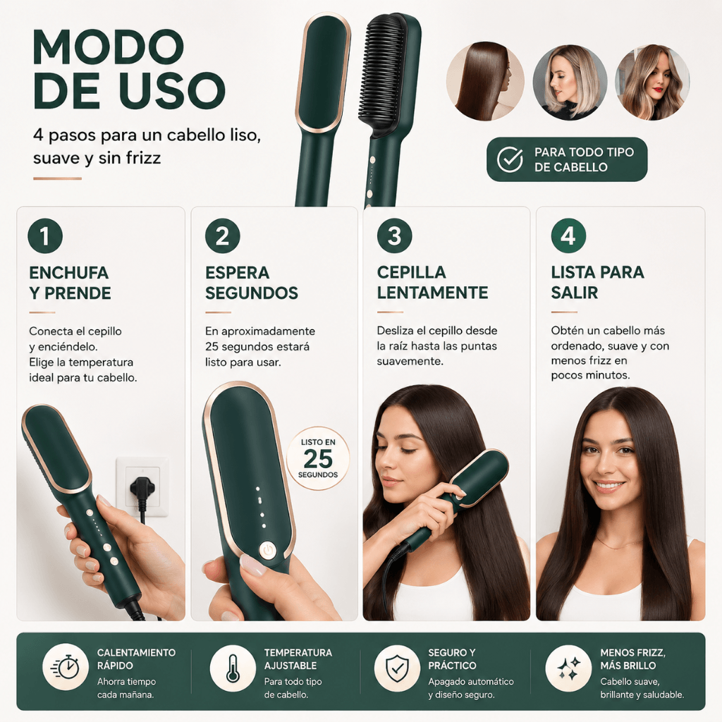 Menos frizz al instante - Cepillo Alisador Rizador 3 en 1: LuminaBrush / 2da unidad 50%OFF