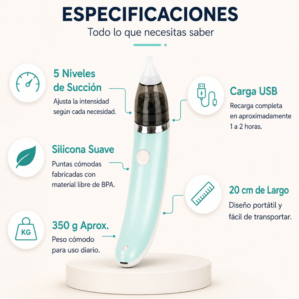 Menos molestias al respirar - Aspirador Nasal de Bebé NasiClean Pro / Oferta Pack 2 unidades, 2da con 50%OFF