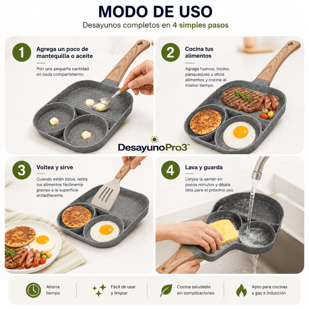 Prepara más en menos tiempo: Sartén Antiadherente 3 en 1 DesayunoPro3™ /2da unidad 50%OFF