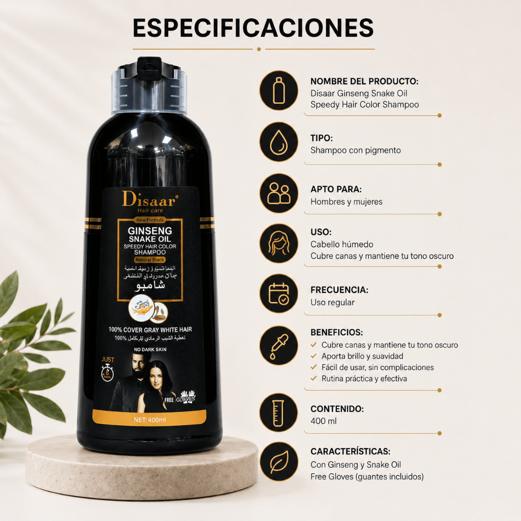 Cubre tus canas en minutos desde casa: Shampoo cubre canas Disaar /2da unidad 50% OFF