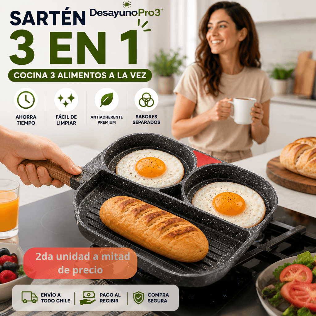 Prepara más en menos tiempo: Sartén Antiadherente 3 en 1 DesayunoPro3™ /2da unidad 50%OFF