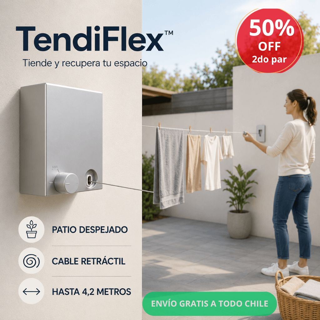 Tiende y recupera tu espacio: Tendedero  Retráctil TendiFlex™ / 2do par con 50%OFF
