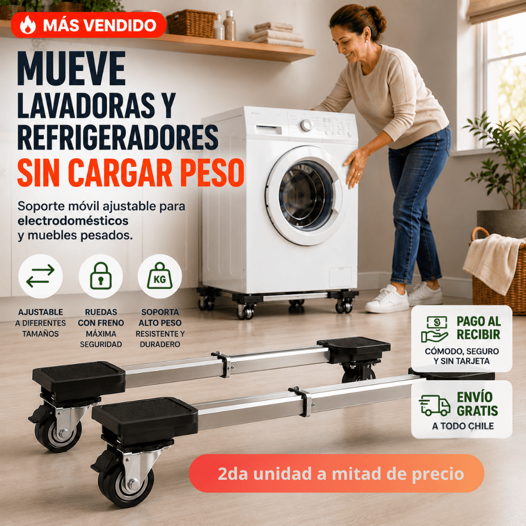 Mueve tus electrodomésticos pesados sin esfuerzo y sin rayar el piso: Soporte electrodomésticos/ 2da unidad 50% OFF
