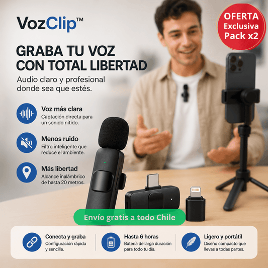 Tu voz clara en cada video: Micrófono inalámbrico VozClip™ - Oferta Exclusiva Pack 2 unidades