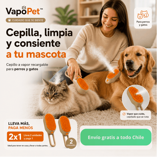Cepillado fácil y pelaje más limpio: Cepillo VapoPet™ 3 en 1 / Oferta 2X1