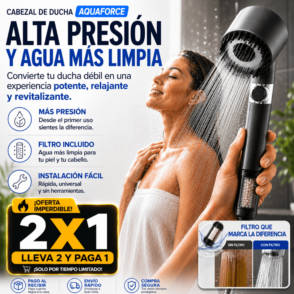 Más Presión al Instante: Cabezal de Ducha Alta Presión AquaForce / Oferta 2x1