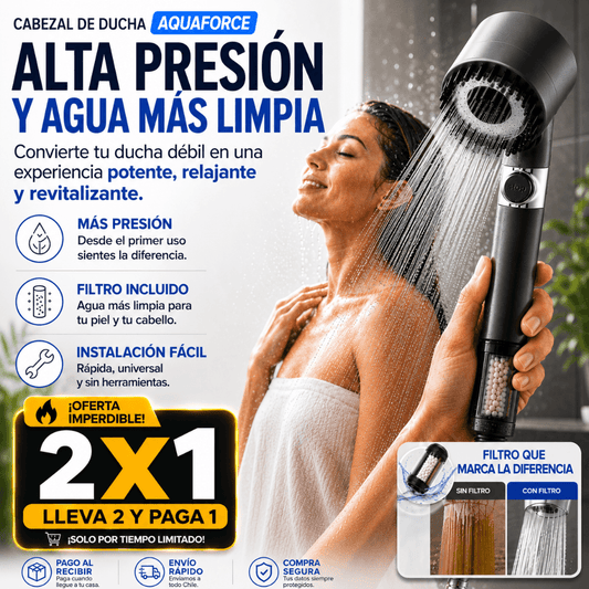 Más Presión al Instante: Cabezal de Ducha Alta Presión AquaForce / Oferta 2x1