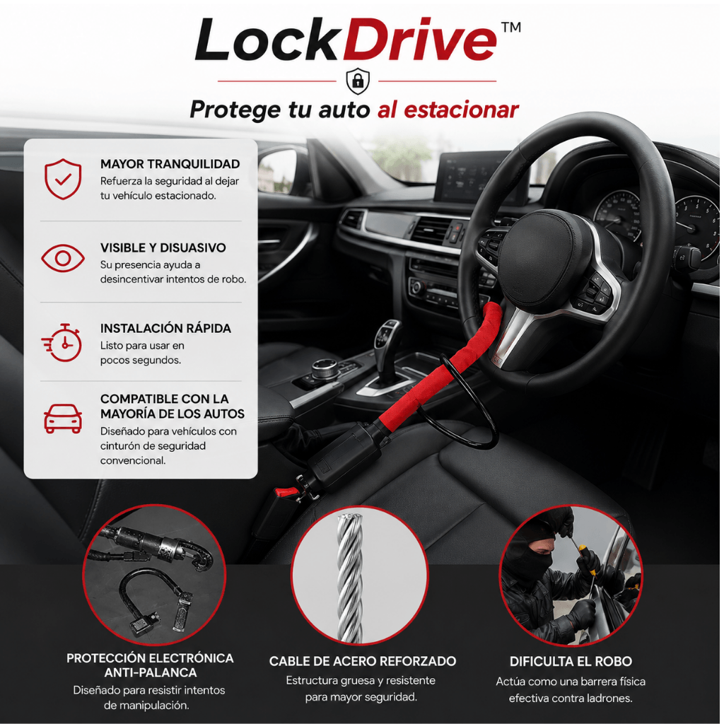 Protege tu auto al estacionar: Traba volante LockDrive™ –  2da unidad 50%OFF