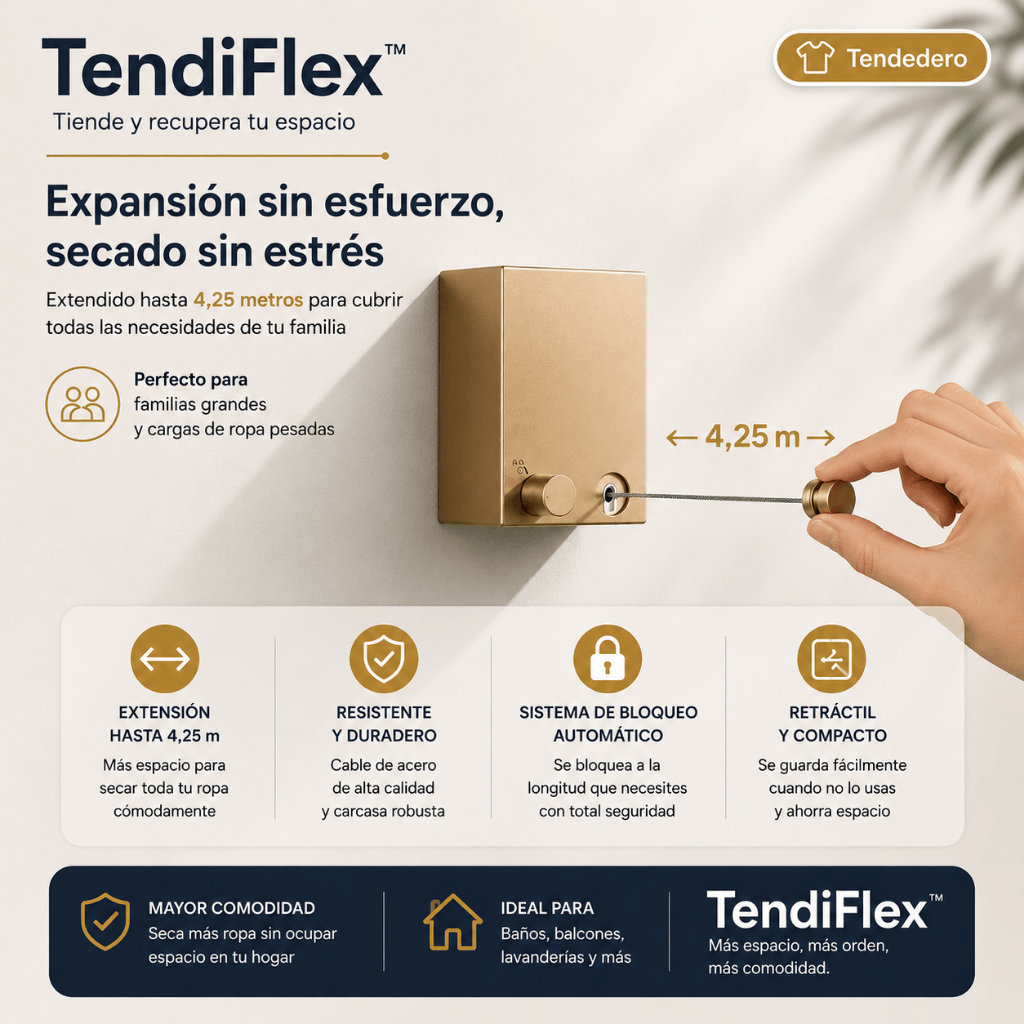 Tiende y recupera tu espacio: Tendedero  Retráctil TendiFlex™ / 2do par con 50%OFF