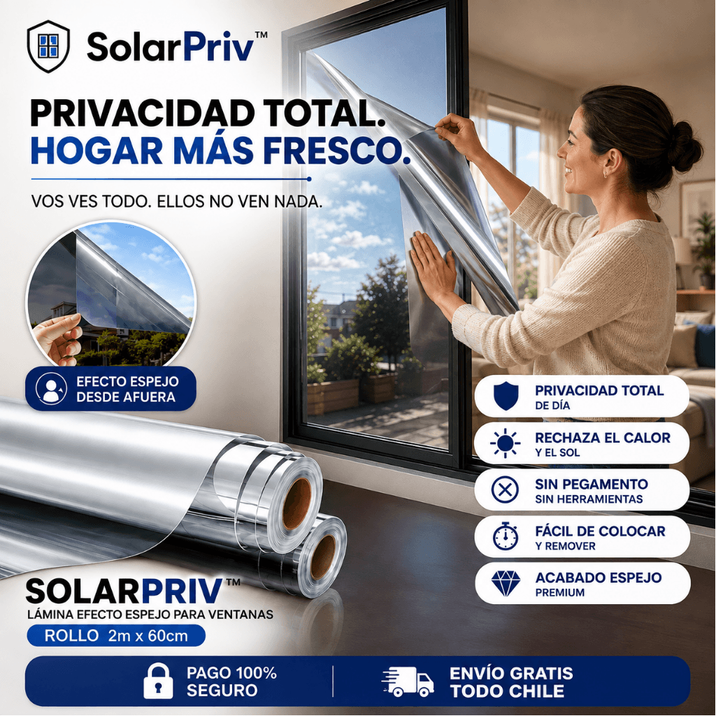 Privacidad y protección solar: Adhesivo Anti UV SolarPriv™  (5m largo x 60 cm ancho) / 2da unidad 50% OFF