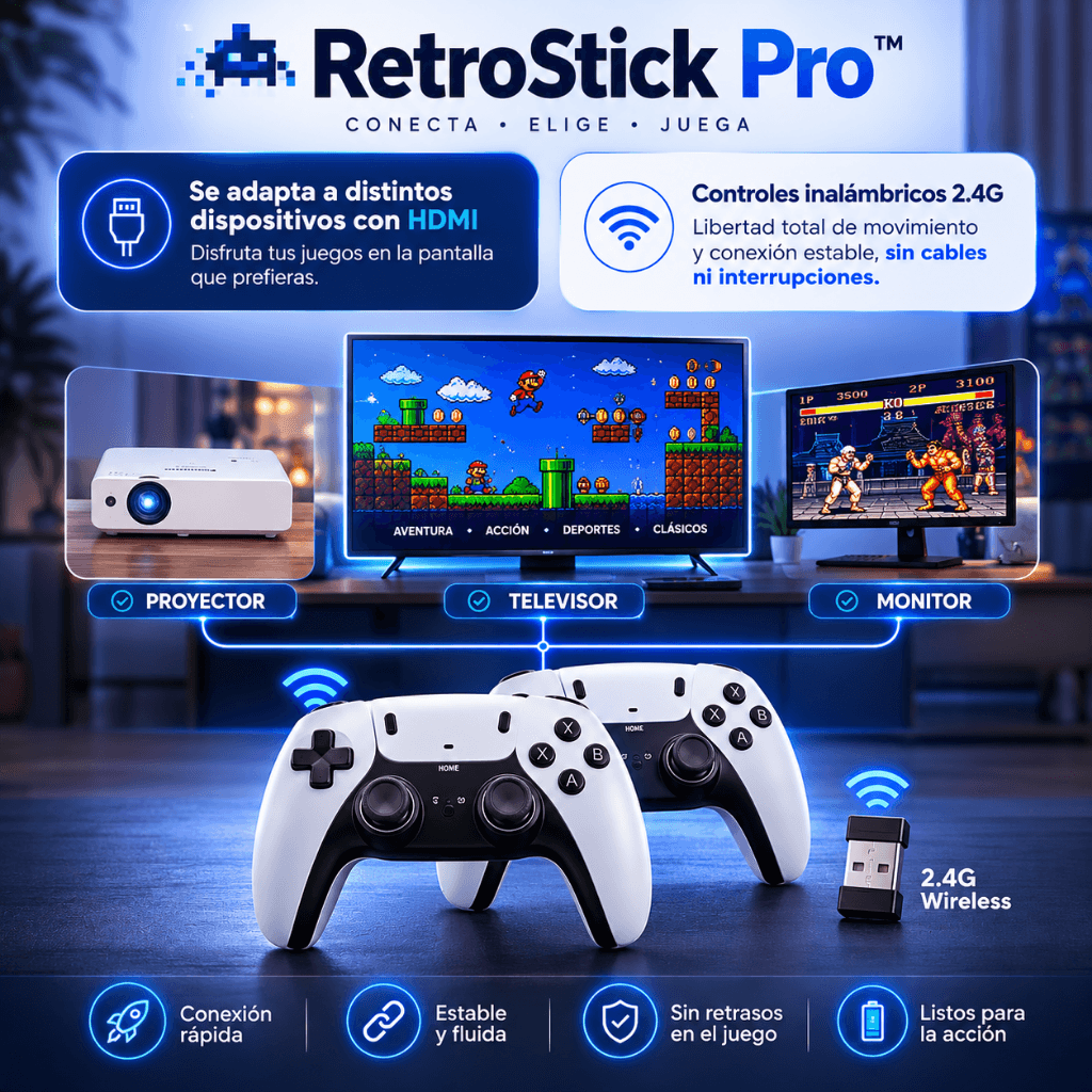 Revive los clásicos en tu TV: Consola  RetroStick Pro™  M15 - 50%OFF 2da unidad