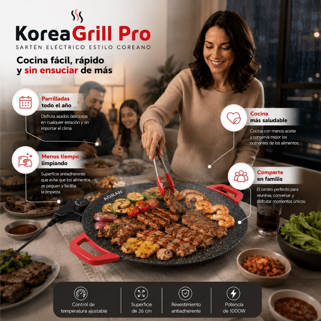 Cocina y comparte al instante: Sartén Eléctrico Estilo Coreano KoreaGrill Pro/ 2da unidad 50%OFF