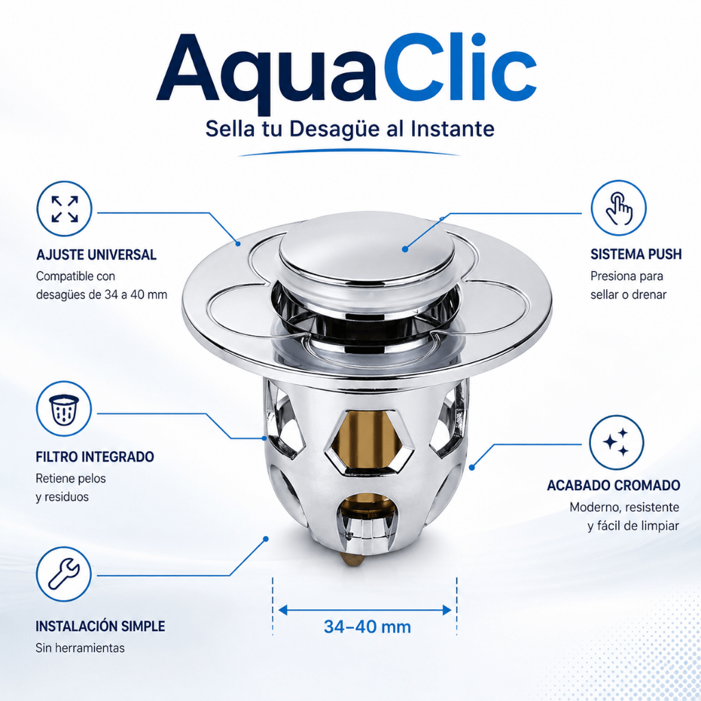 Sella tu Desagüe al Instante: Tapón Núcleo con Rebote AquaClic - Oferta 2x1