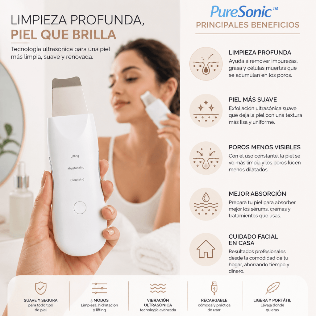 Limpieza Facial Ultrasónica en casa PureSonic™ /2da unidad 50%OFF