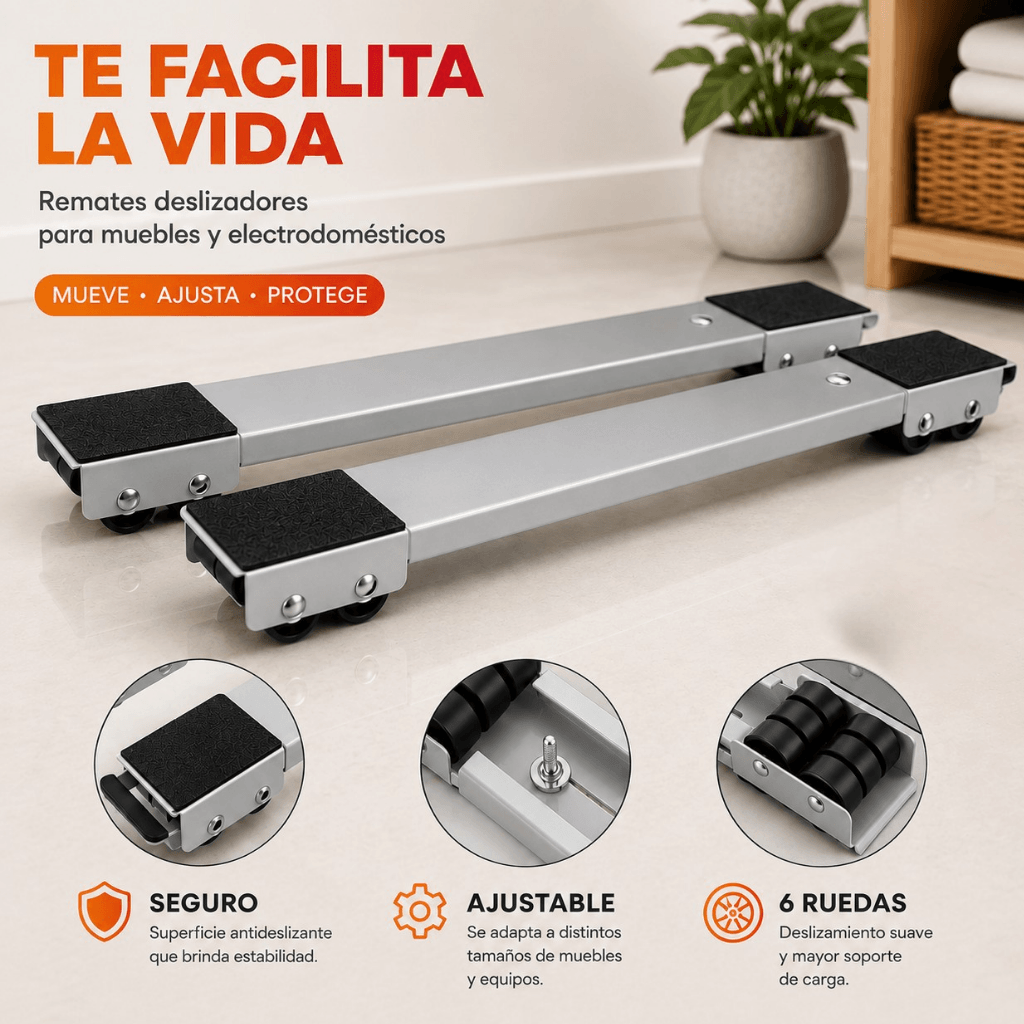 Mueve tus electrodomésticos pesados sin esfuerzo y sin rayar el piso: Soporte electrodomésticos/ 2da unidad 50% OFF