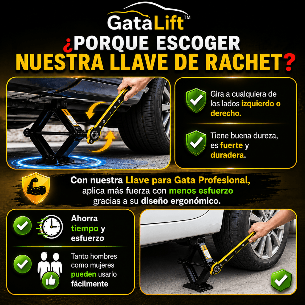Levanta tu auto con menos esfuerzo: Llave de Trinquete GataLift™ - Oferta 2x1