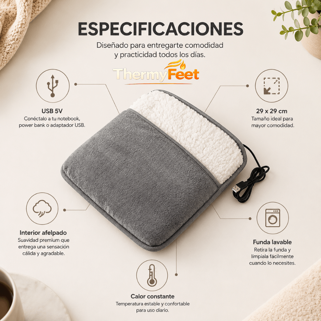 Calor Suave Para Tus Pies: Calienta Pies Eléctrico USB ThermyFeet / 2da unidad 50%OFF