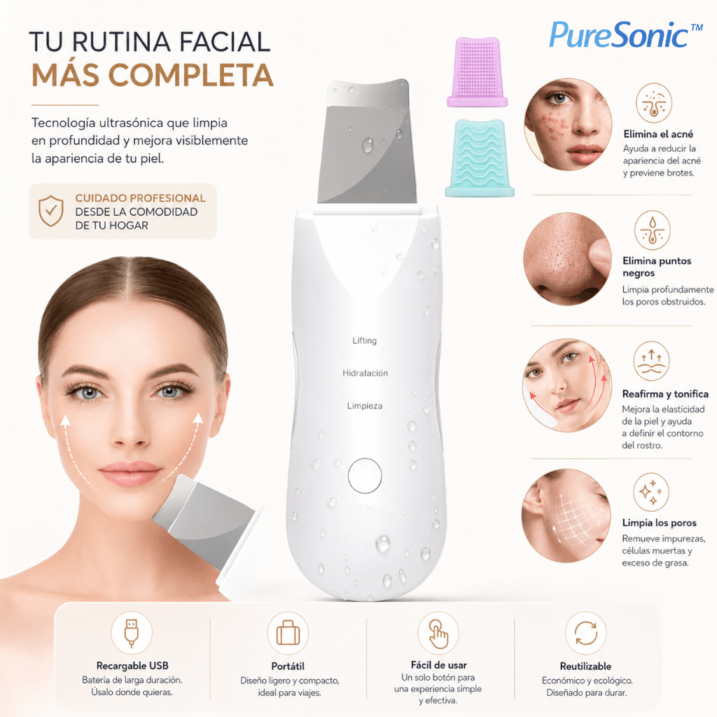 Limpieza Facial Ultrasónica en casa PureSonic™ /2da unidad 50%OFF
