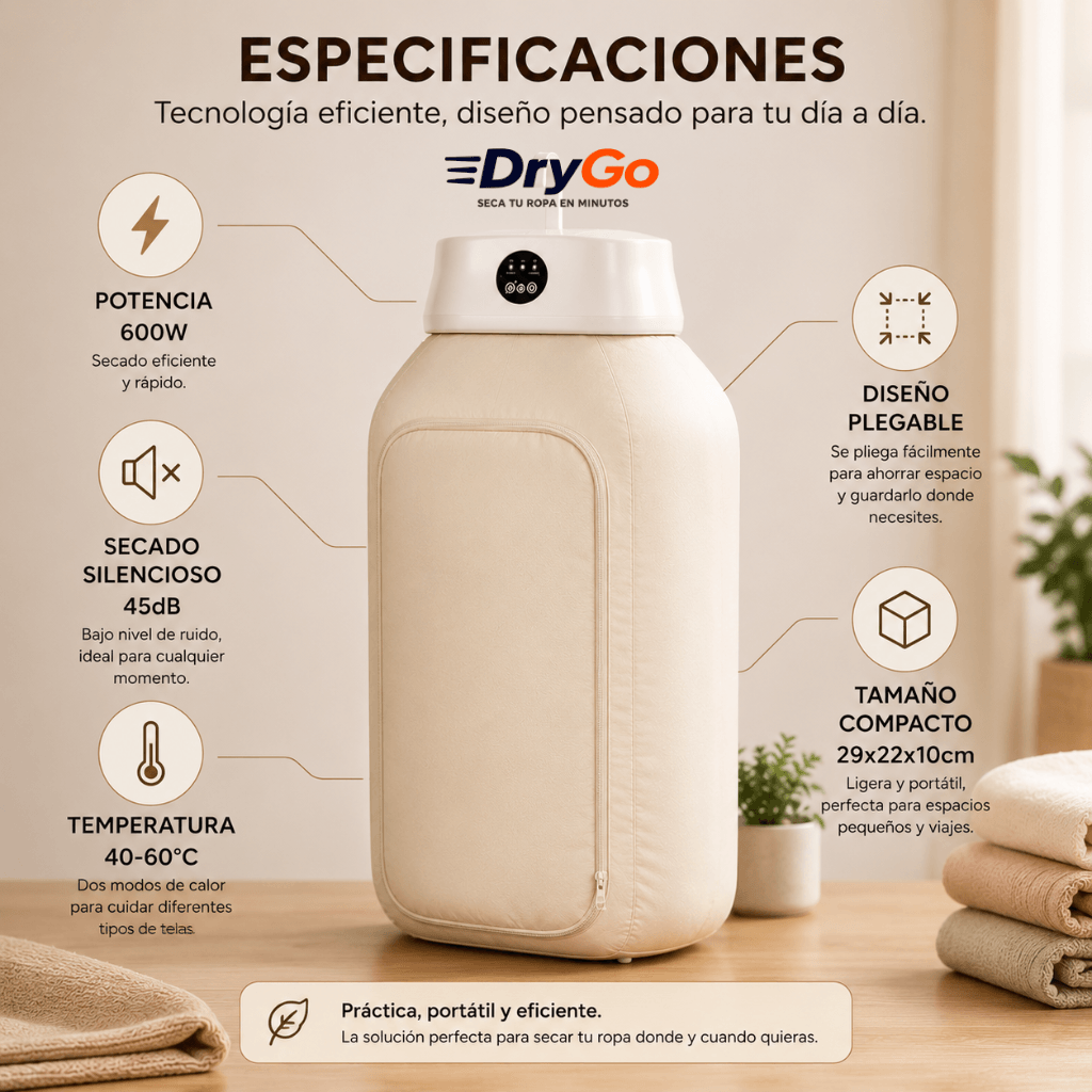 Secadora Ropa Portátil DryGo - Seca tu ropa en minutos/ 2da unidad 50%OFF