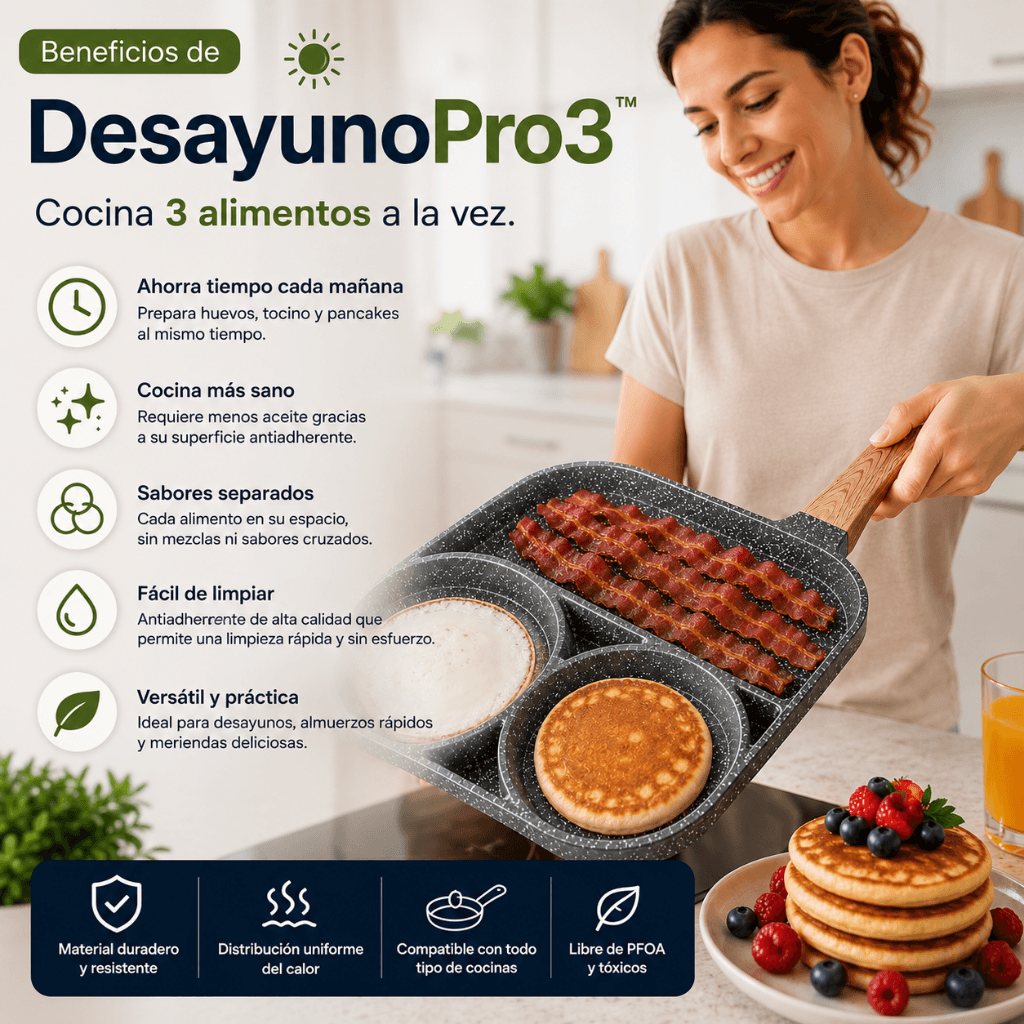 Prepara más en menos tiempo: Sartén Antiadherente 3 en 1 DesayunoPro3™ /2da unidad 50%OFF