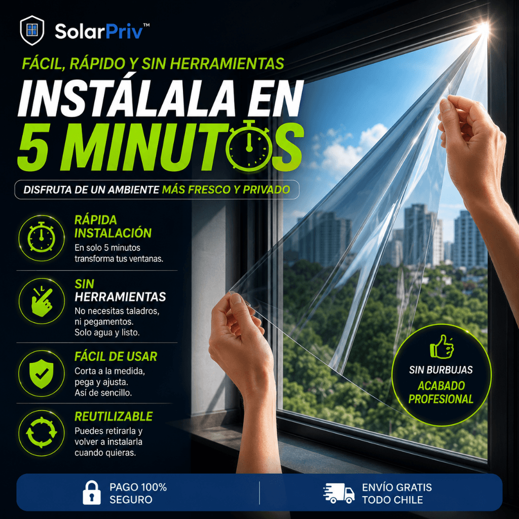 Privacidad y protección solar: Adhesivo Anti UV SolarPriv™  (5m largo x 60 cm ancho) / 2da unidad 50% OFF