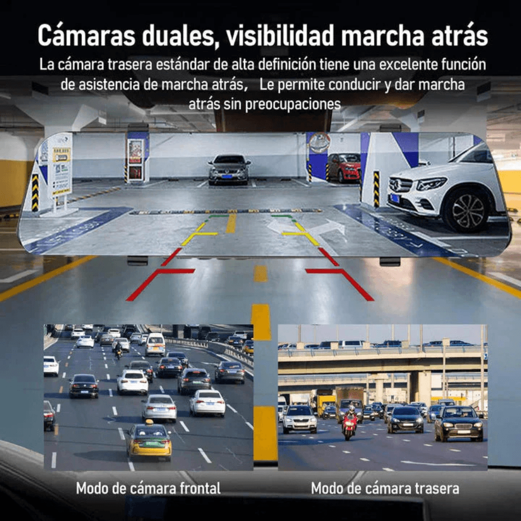 Protege tu auto y ten pruebas en video en todo momento: Retrovisor con Cámara delantera y trasera