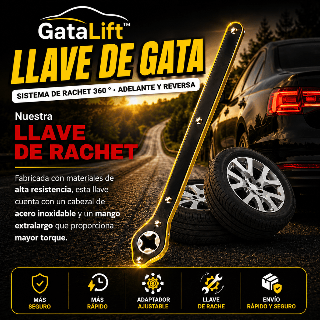 Levanta tu auto con menos esfuerzo: Llave de Trinquete GataLift™ - Oferta 2x1