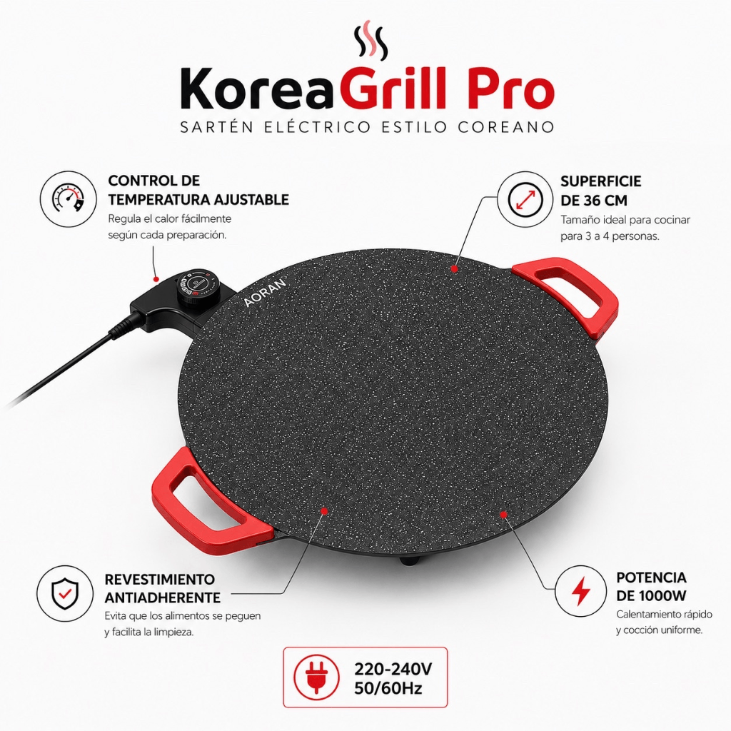 Cocina y comparte al instante: Sartén Eléctrico Estilo Coreano KoreaGrill Pro/ 2da unidad 50%OFF