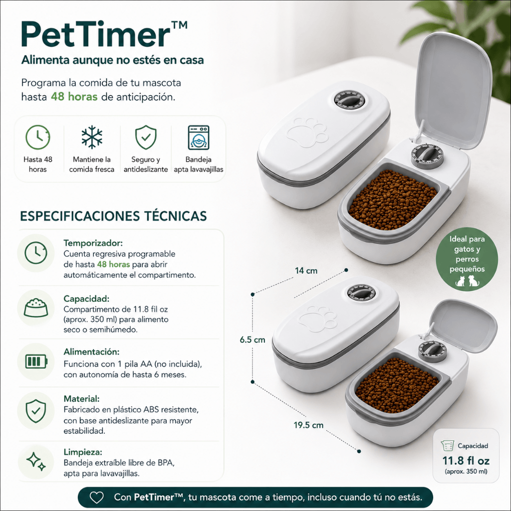 Alimenta aunque no estés: Comedero Programable Automático PetTimer™ /2da unidad a mitad de precio