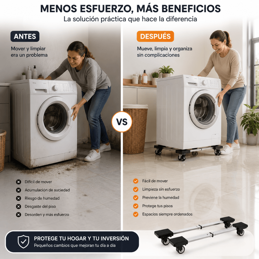 Mueve tus electrodomésticos pesados sin esfuerzo y sin rayar el piso: Soporte electrodomésticos/ 2da unidad 50% OFF