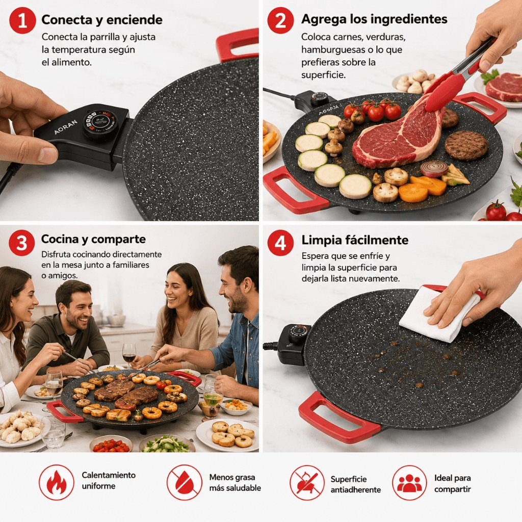 Cocina y comparte al instante: Sartén Eléctrico Estilo Coreano KoreaGrill Pro/ 2da unidad 50%OFF