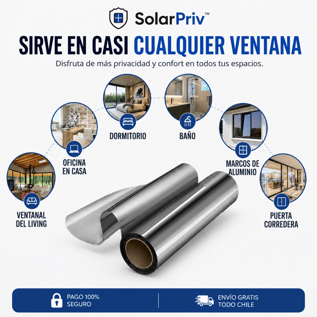 Privacidad y protección solar: Adhesivo Anti UV SolarPriv™  (5m largo x 60 cm ancho) / 2da unidad 50% OFF