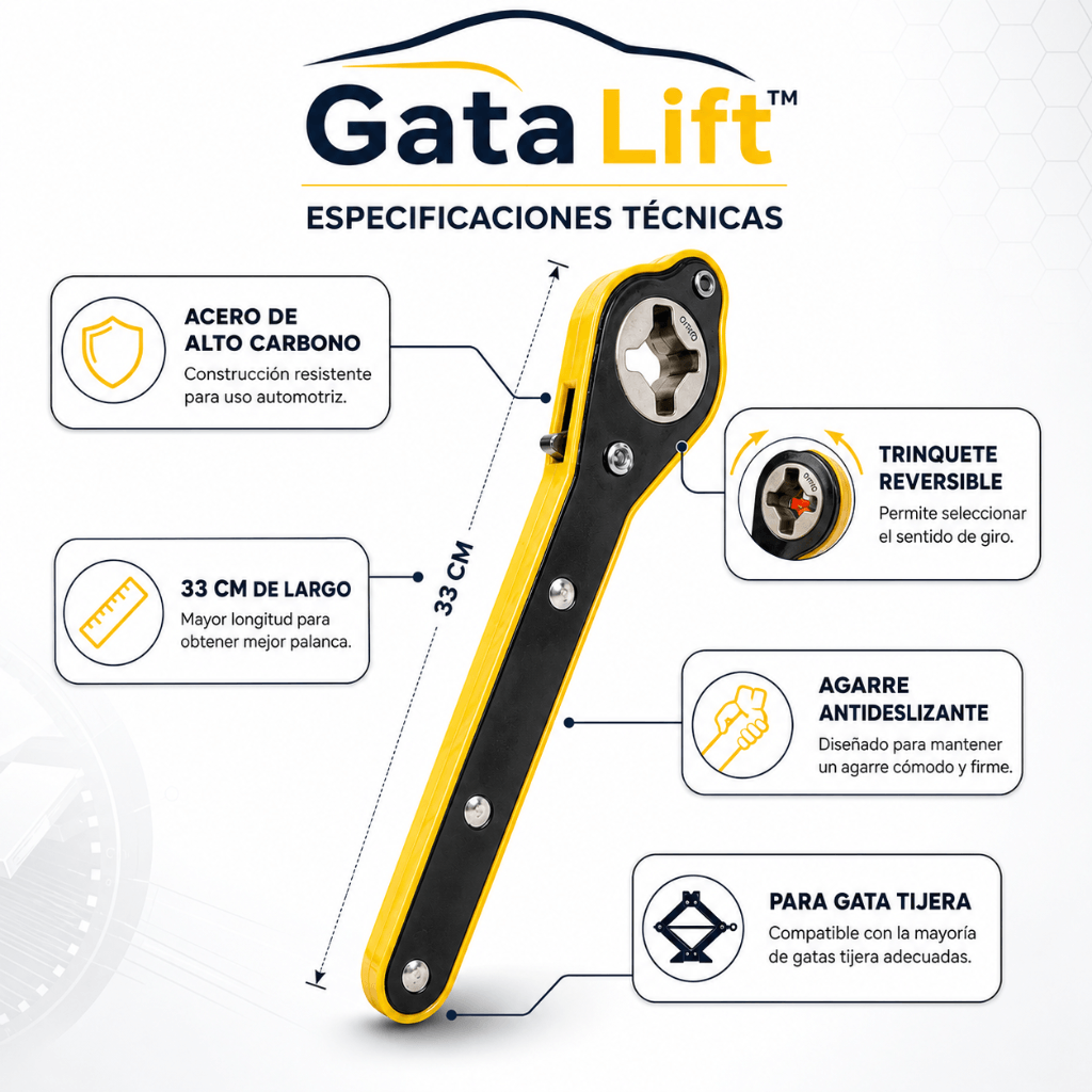 Levanta tu auto con menos esfuerzo: Llave de Trinquete GataLift™ - Oferta 2x1