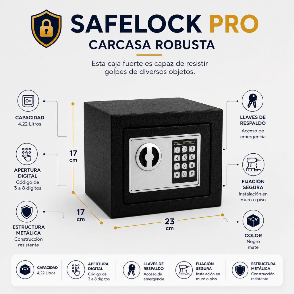 Protege lo que más valoras: Caja Fuerte Digital SafeLock Pro / 2da unidad 50% OFF