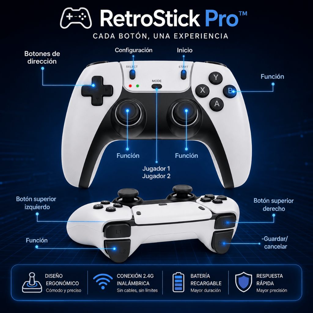 Revive los clásicos en tu TV: Consola  RetroStick Pro™  M15 - 50%OFF 2da unidad
