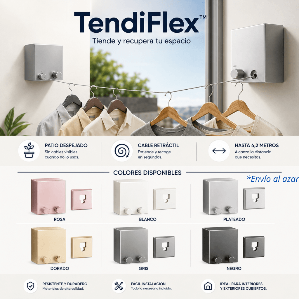 Tiende y recupera tu espacio: Tendedero  Retráctil TendiFlex™ / 2do par con 50%OFF