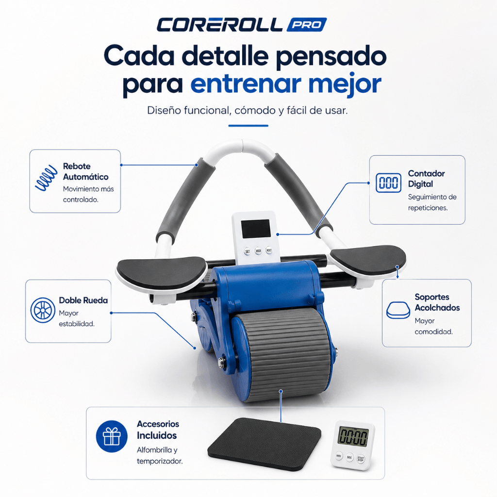 Fortalece tu abdomen desde casa -  Rueda Abdominal con Rebote Automático: CoreRoll Pro/ 2da unidad 50% OFF