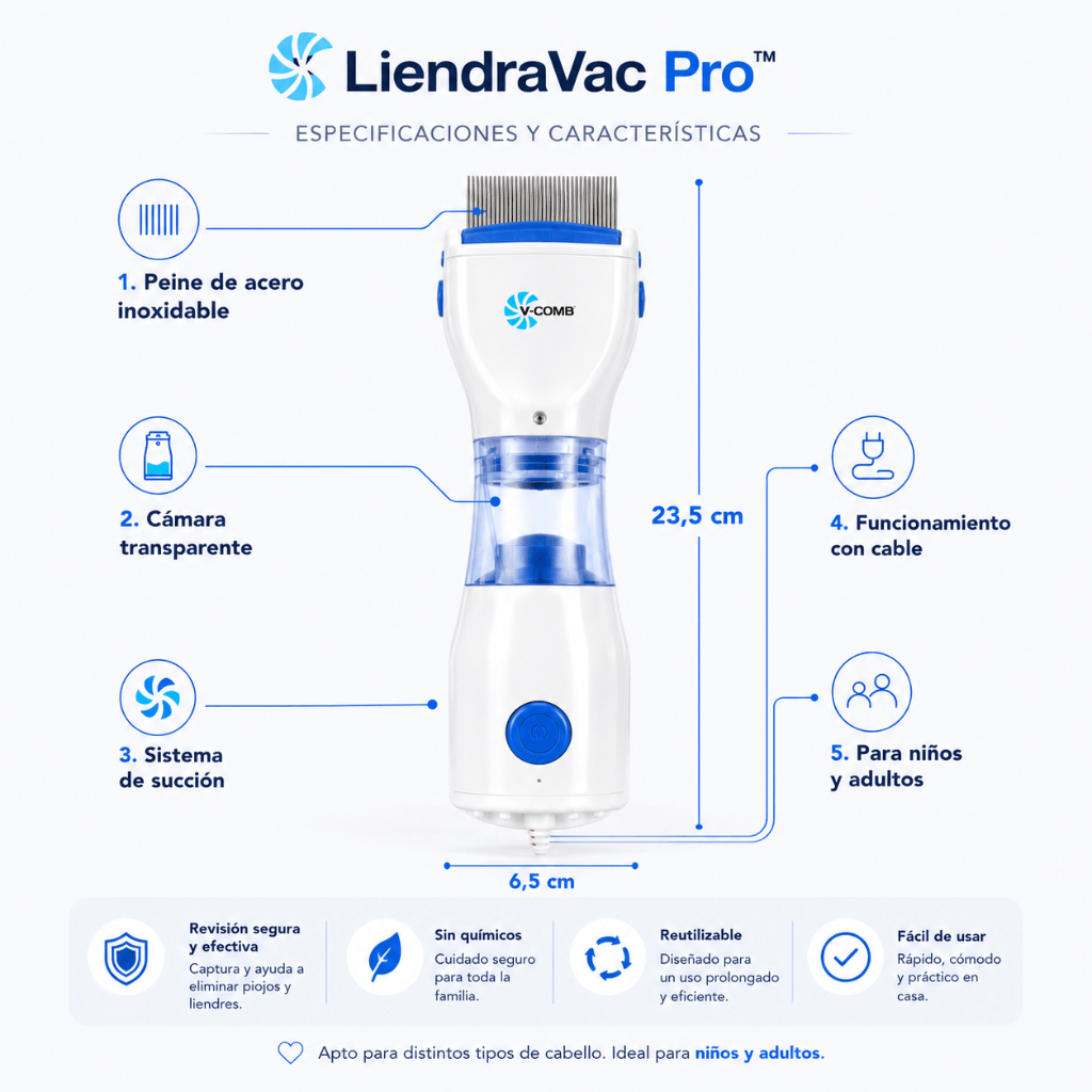 Elimina piojos y liendres rápido y sin químicos: Peine Eléctrico LiendraVac Pro / 2da unidad 50% OFF