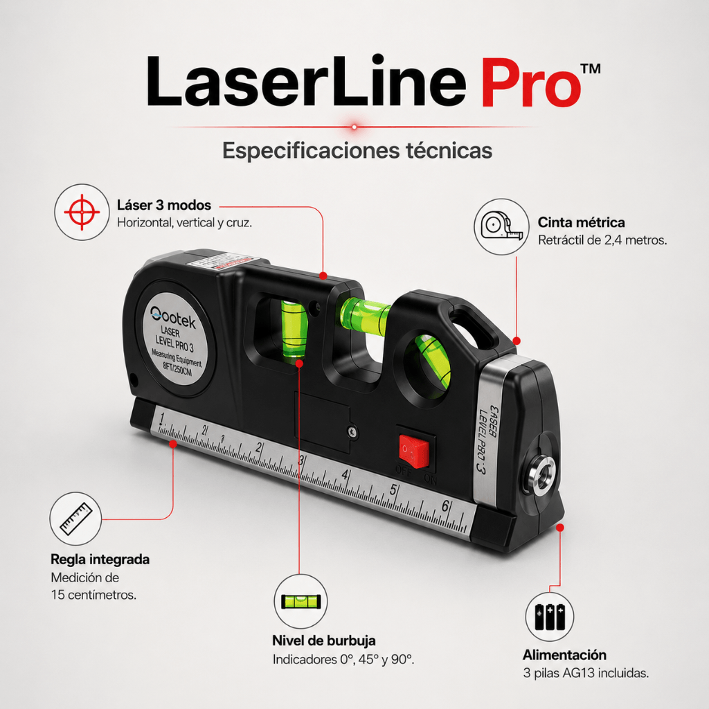 Mide y nivela con precisión - Metro nivel laser LaserLine Pro /2da unidad 50% OFF