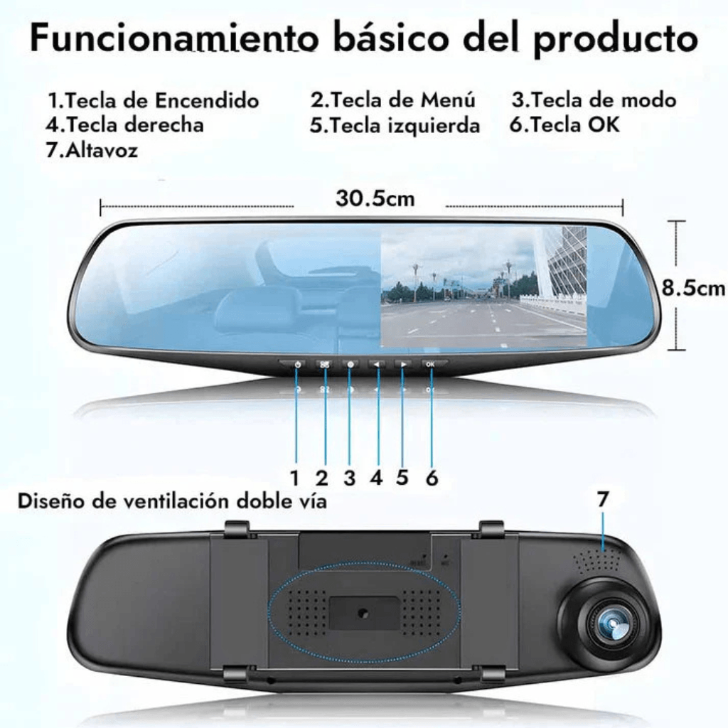 Protege tu auto y ten pruebas en video en todo momento: Retrovisor con Cámara delantera y trasera