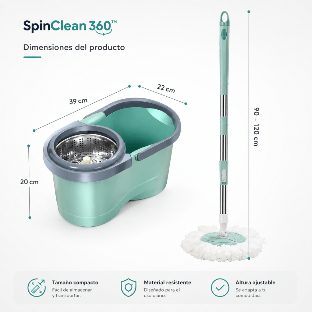 Limpia y escurre sin esfuerzo: Mopa giratoria SpinClean 360™ /2da unidad 50%OFF