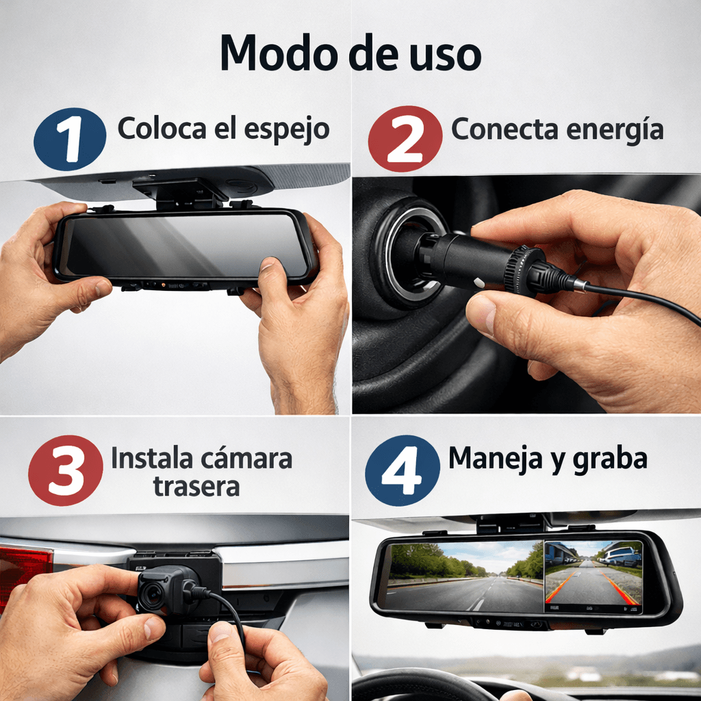 Protege tu auto y ten pruebas en video en todo momento: Retrovisor con Cámara delantera y trasera