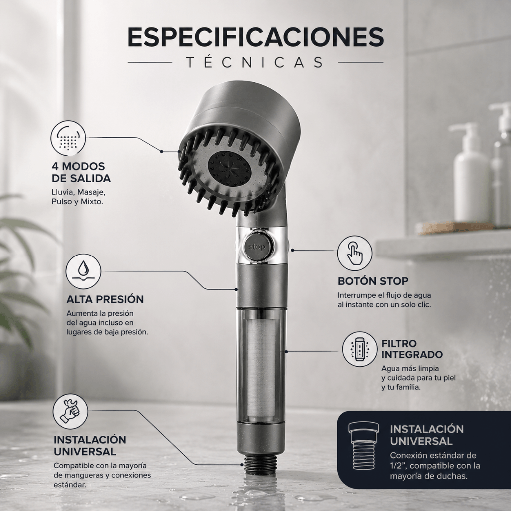 Más Presión al Instante: Cabezal de Ducha Alta Presión AquaForce / Oferta 2x1
