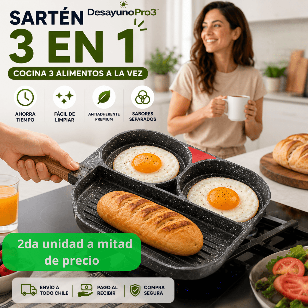 Prepara más en menos tiempo: Sartén Antiadherente 3 en 1 DesayunoPro3™ /2da unidad 50%OFF