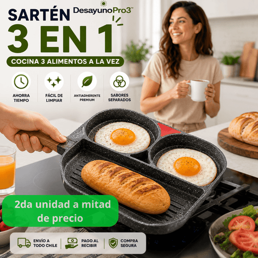 Prepara más en menos tiempo: Sartén Antiadherente 3 en 1 DesayunoPro3™ /2da unidad 50%OFF